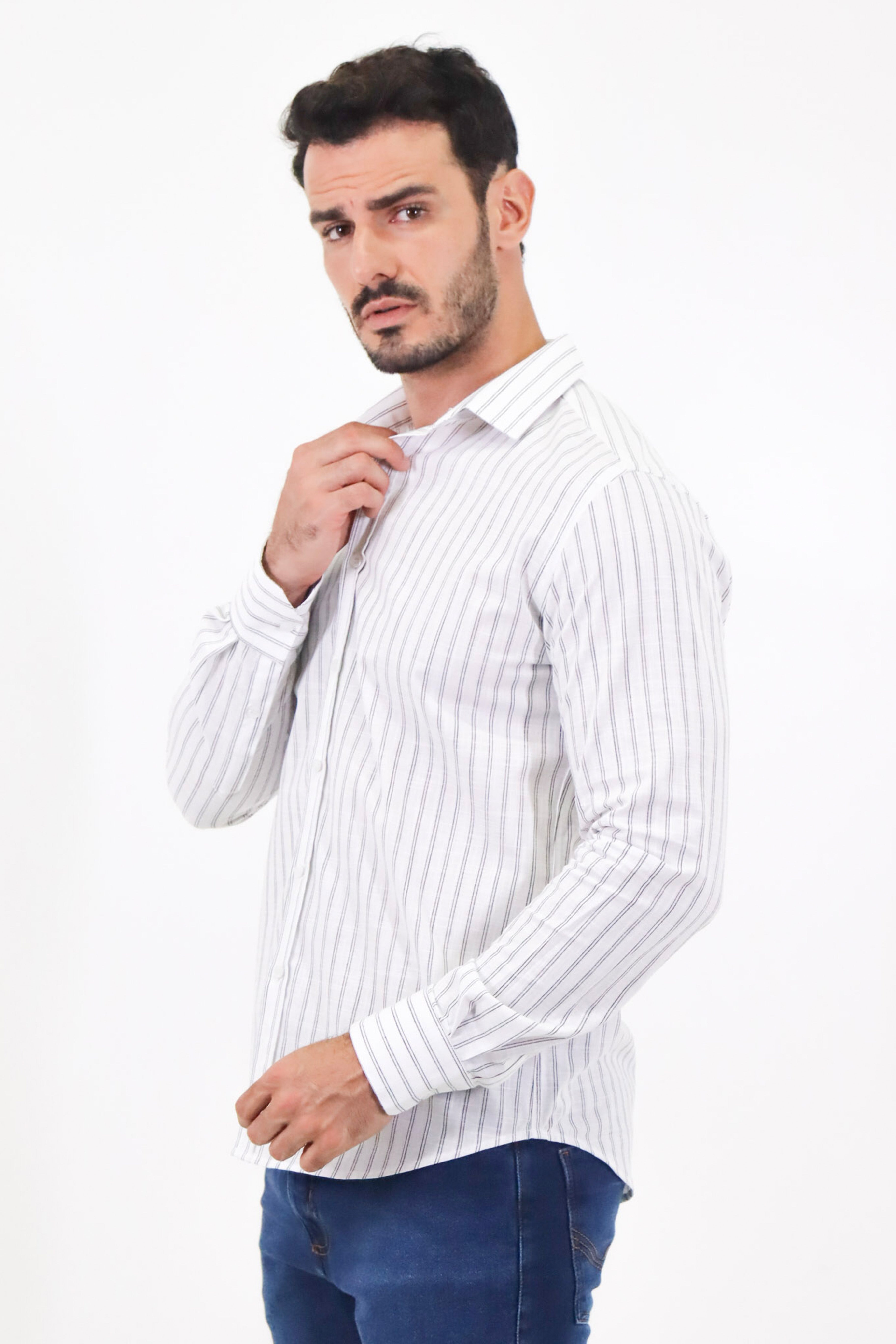 Camisa ML Slim Tech Listras Dupla