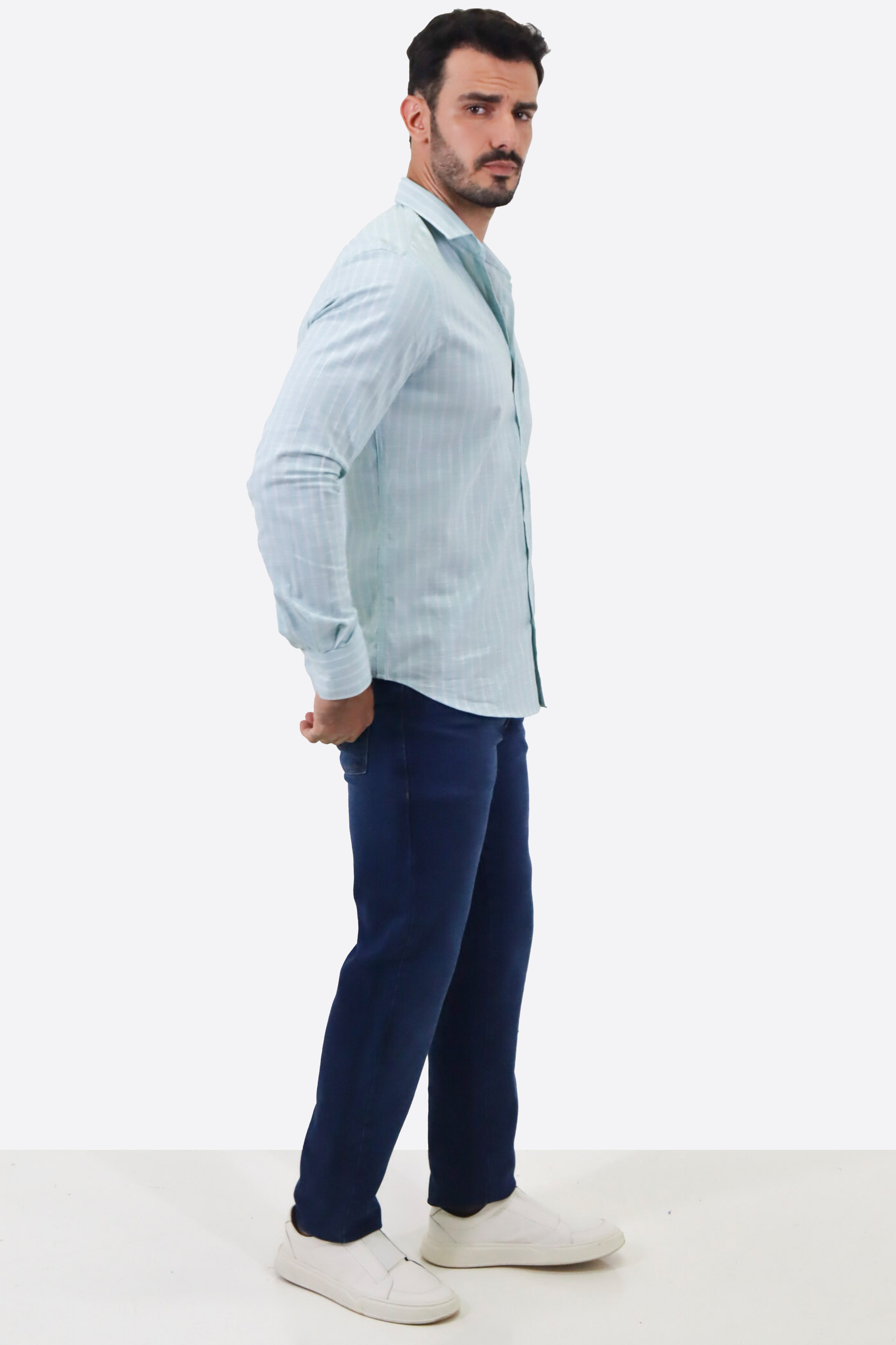 Camisa ML Slim Tech Listras Dupla