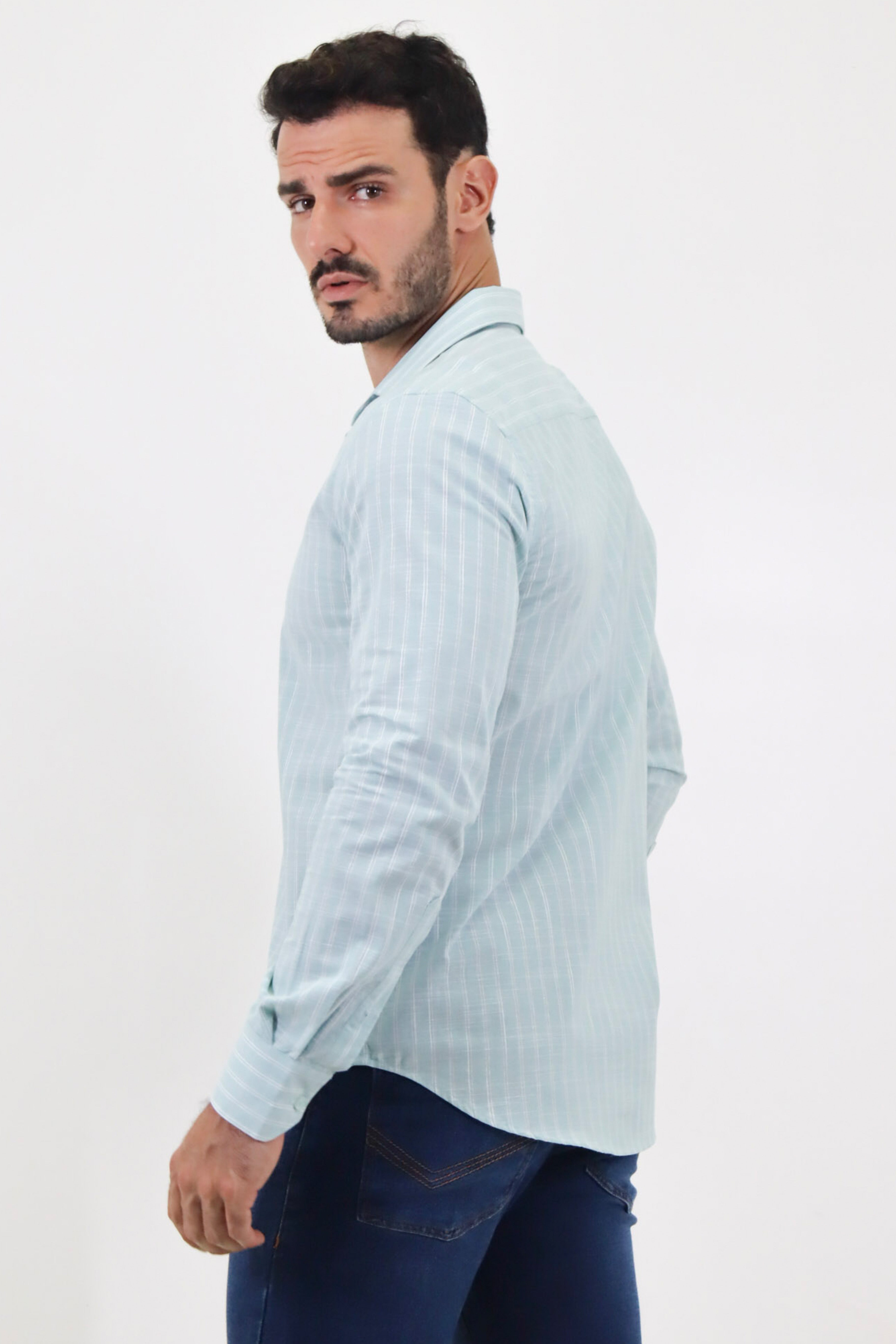 Camisa ML Slim Tech Listras Dupla